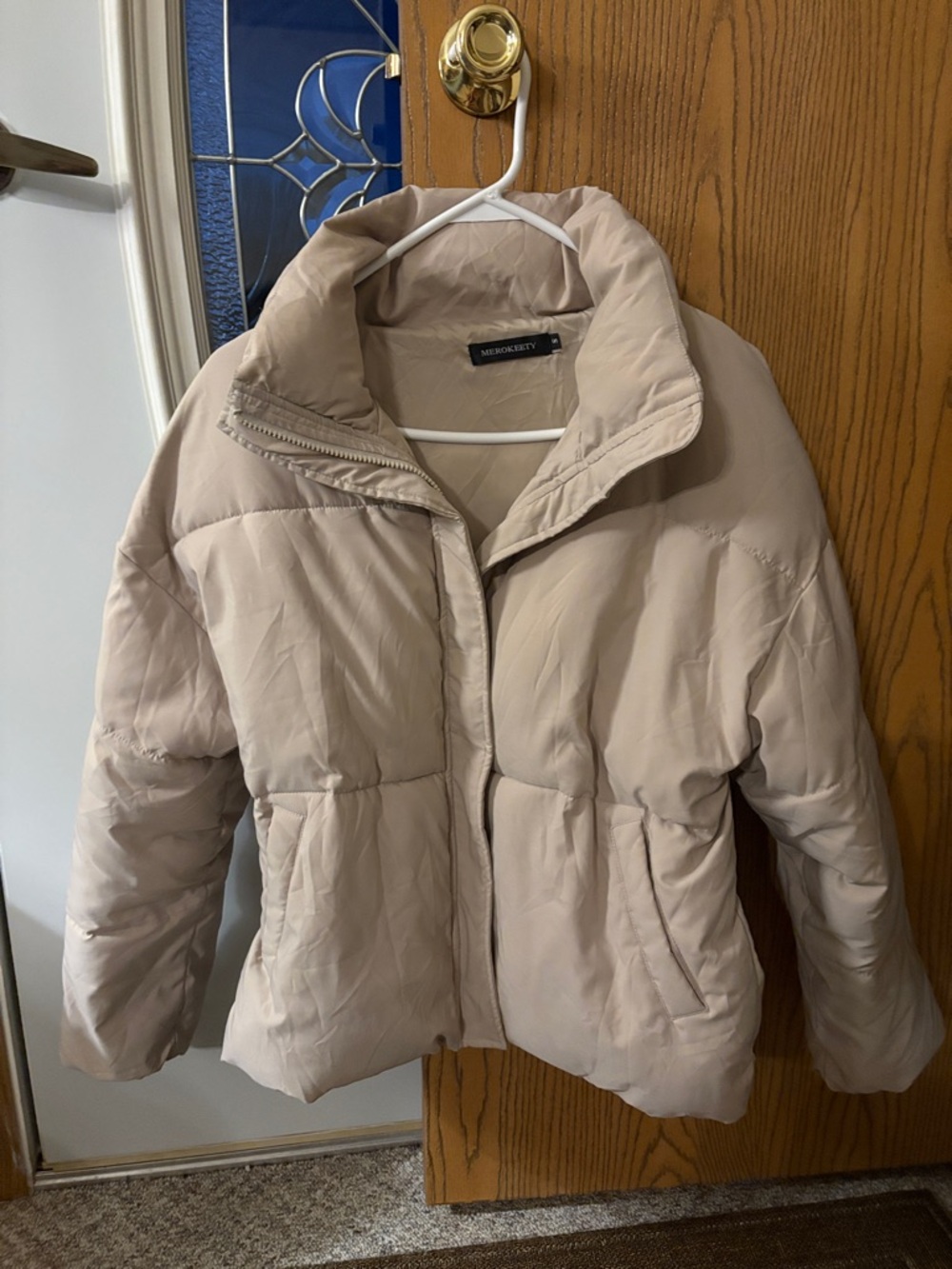 Merokeety Light Beige Puffer Jacket Size S/M